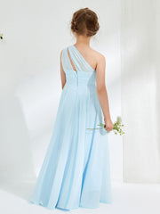 Jolies Robes de Demoiselle d'Honneur Junior à Une Épaule en Coupe A-ligne Bleu Ciel