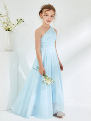 Jolies Robes de Demoiselle d'Honneur Junior à Une Épaule en Coupe A-ligne Bleu Ciel