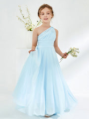 Jolies Robes de Demoiselle d'Honneur Junior à Une Épaule en Coupe A-ligne Bleu Ciel