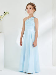 Jolies Robes de Demoiselle d'Honneur Junior à Une Épaule en Coupe A-ligne Bleu Ciel