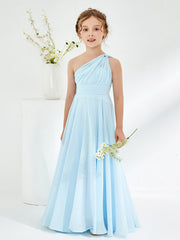 Jolies Robes de Demoiselle d'Honneur Junior à Une Épaule en Coupe A-ligne Bleu Ciel