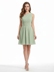 Une Épaule Mini Court Mousseline Robes Sauge Poudrée Grande Taille