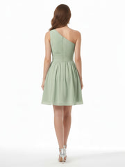 Une Épaule Mini Court Mousseline Robes Sauge Poudrée Grande Taille