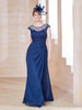 Robe en Mousseline Dentelle à Col Illusion Scoop Bleu Marine Clair