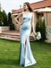 Robe en Satin à Col en V Plongeant avec Fente Brume