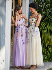 Robe de A-ligne en Tulle Longeur de Mollet à Col en Cœur Jonquille