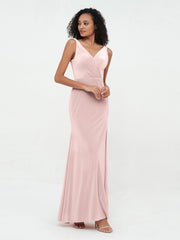 Robes Sirène Maxi en Velours avec Décolleté en V Rose Poudré