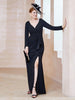 Robe Longueur au Sol en Crêpe Extensible Noir