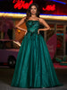 Robe Appliquée Florale en Tulle à Bretelles Spaghetti Vert Foncé