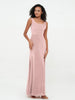 Robes Sirène Longues en Velours à Col en Bateau Rose Poudré