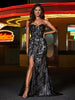 Robe Fourreau Appliquée en Tulle Florale à Col en Cœur Noir