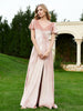 Robe en Velours à Col en V et Manches Flottantes avec Fente Rose Perle