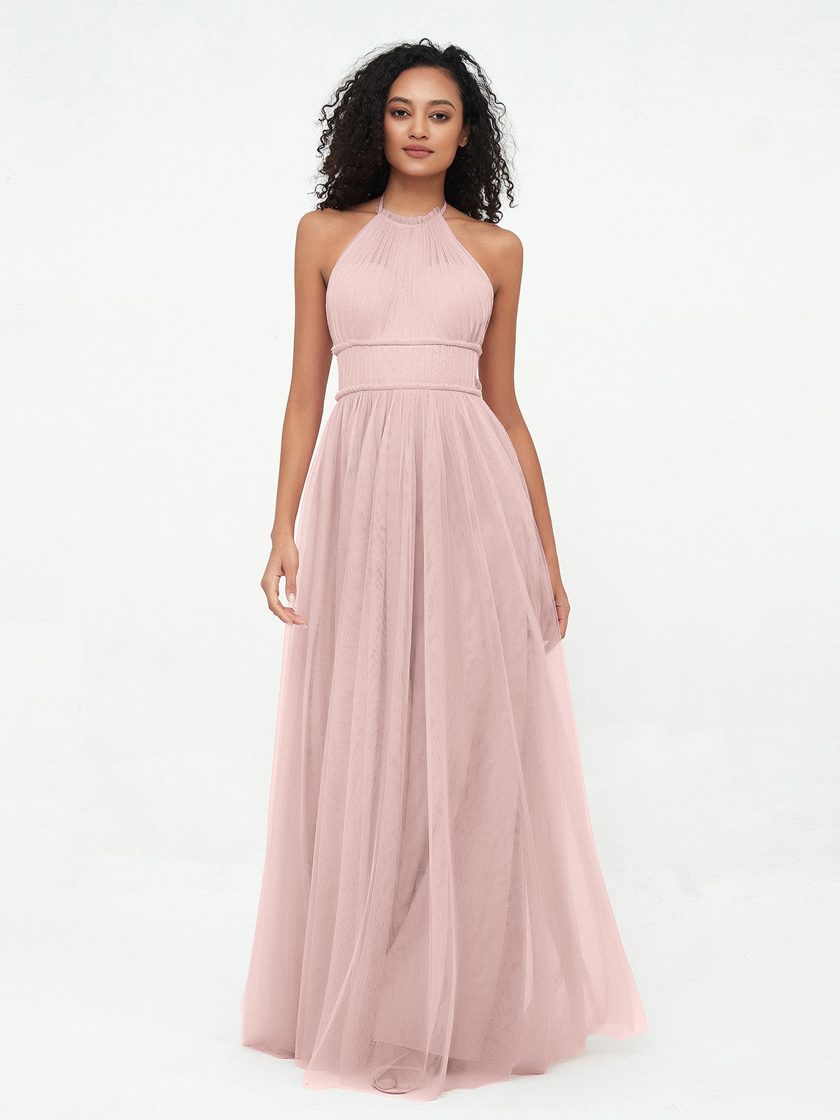 Boho Robes Maxi en Tulle Illusion à Licou Rose Poudré