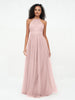 Boho Robes Maxi en Tulle Illusion à Licou Rose Poudré