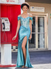 Robe Sirène en Satin Extensible à Hors de l'Épaule Teal