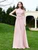 Robe Appliquée de A-ligne en Mousseline et Dentelle Rose Poudré