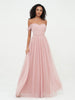 Robes Princesse en Tulle à Epaules Dénudées avec Nœud à Ceinture Rose Poudré