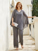 Pantsuit à Manches Flottantes Top en Mousseline Gris Acier