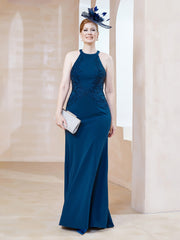 Robe Fourreau en Dentelle Longueur au Sol Licou Bleu Encre