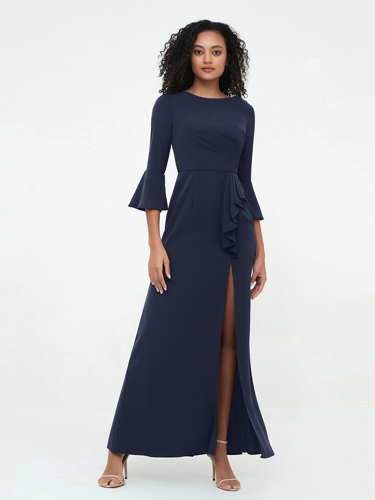 Sirène Sexy Robes Trompette Manches Longues avec Fente Bleu Marine