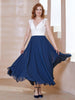 Robe en Mousseline Longueur de Mollet à Col en V avec Poches Bleu Marine