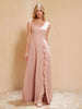 Robe de Demoiselle d'Honneur Sans Manches avec Volants Rose Poudré