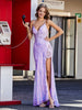 Robe de Soirée Fourreau/Colonne à Col en V en Paillettes Lilas