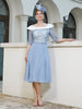 Robe en Dentelle Mousseline Longueur de Mollet Bleu Poudré