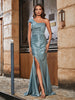 Robe de Soirée Sirène en Satin Extensible à Hors de l'Épaule Bordeaux