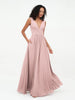 Robes Longues en Mousseline à Col en V avec Poches Rose Poudré