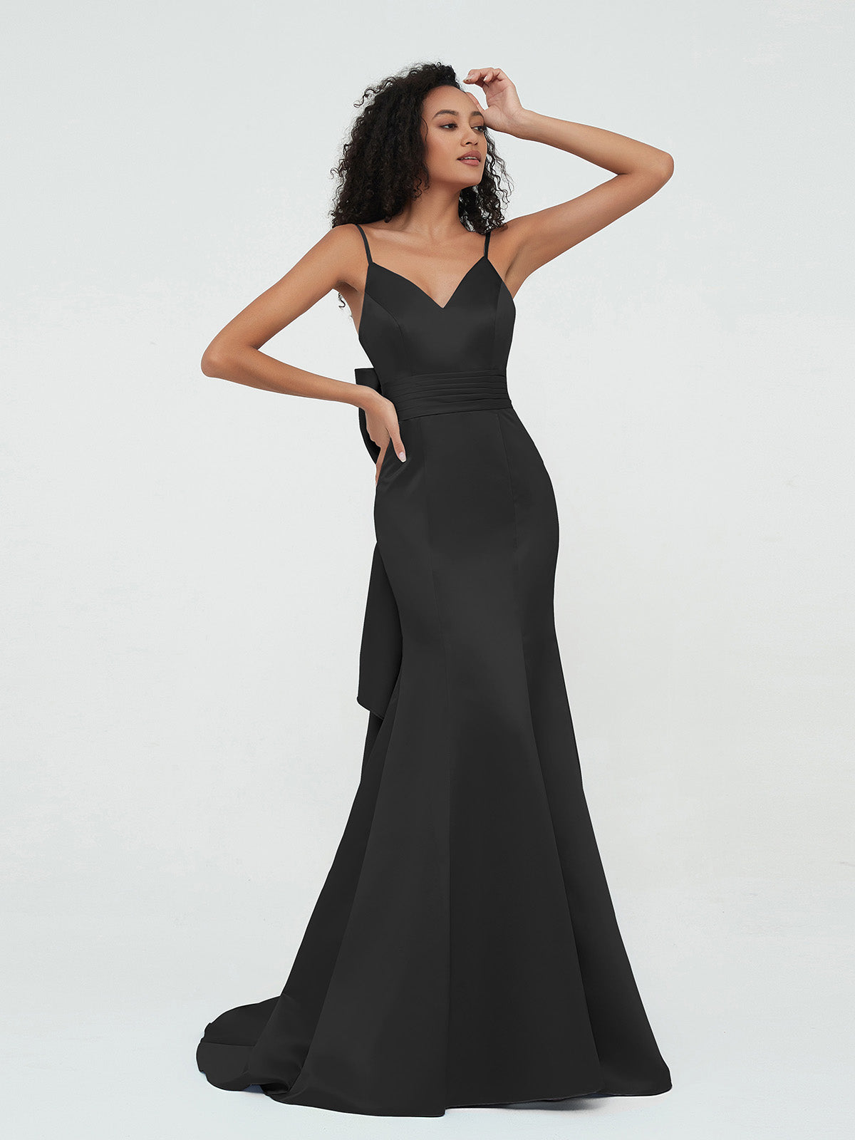 Bretelles Spaghetti Robes de Sirène en Satin Noir
