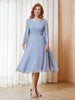 Robe de A-ligne en Mousseline à Manches Longues avec Veste Bleu Poudré