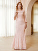 Robe Longueur au Sol en Dentelle à Col en Scoop Rose Perle