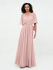Robes Longues en Mousseline à Col en Cœur Illusion Rose Poudré
