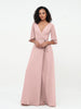 Col en V Profond Demi-Manches Robes Maxi en Mousseline Rose Poudré